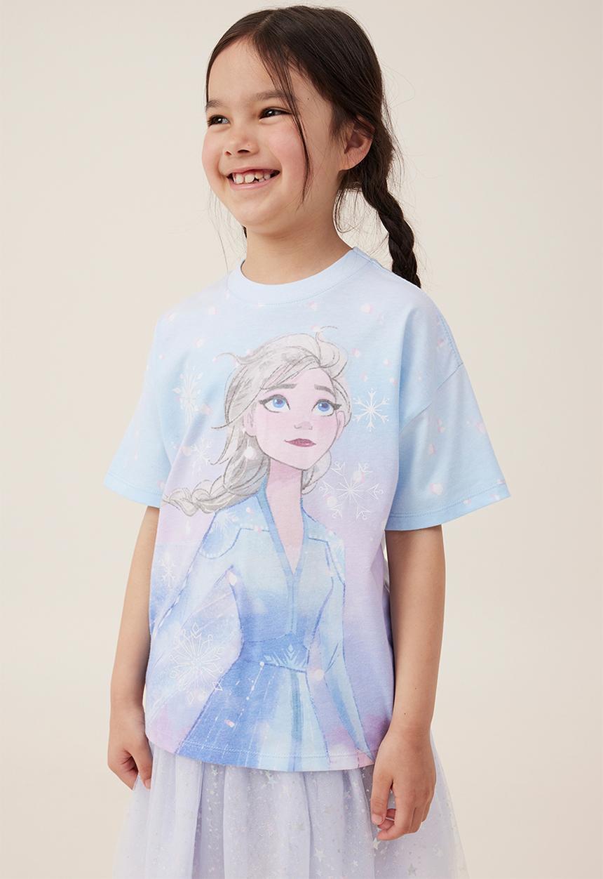 Cotton On - License drop shoulder short sleeve tee - lcn dis elsa/morning blue