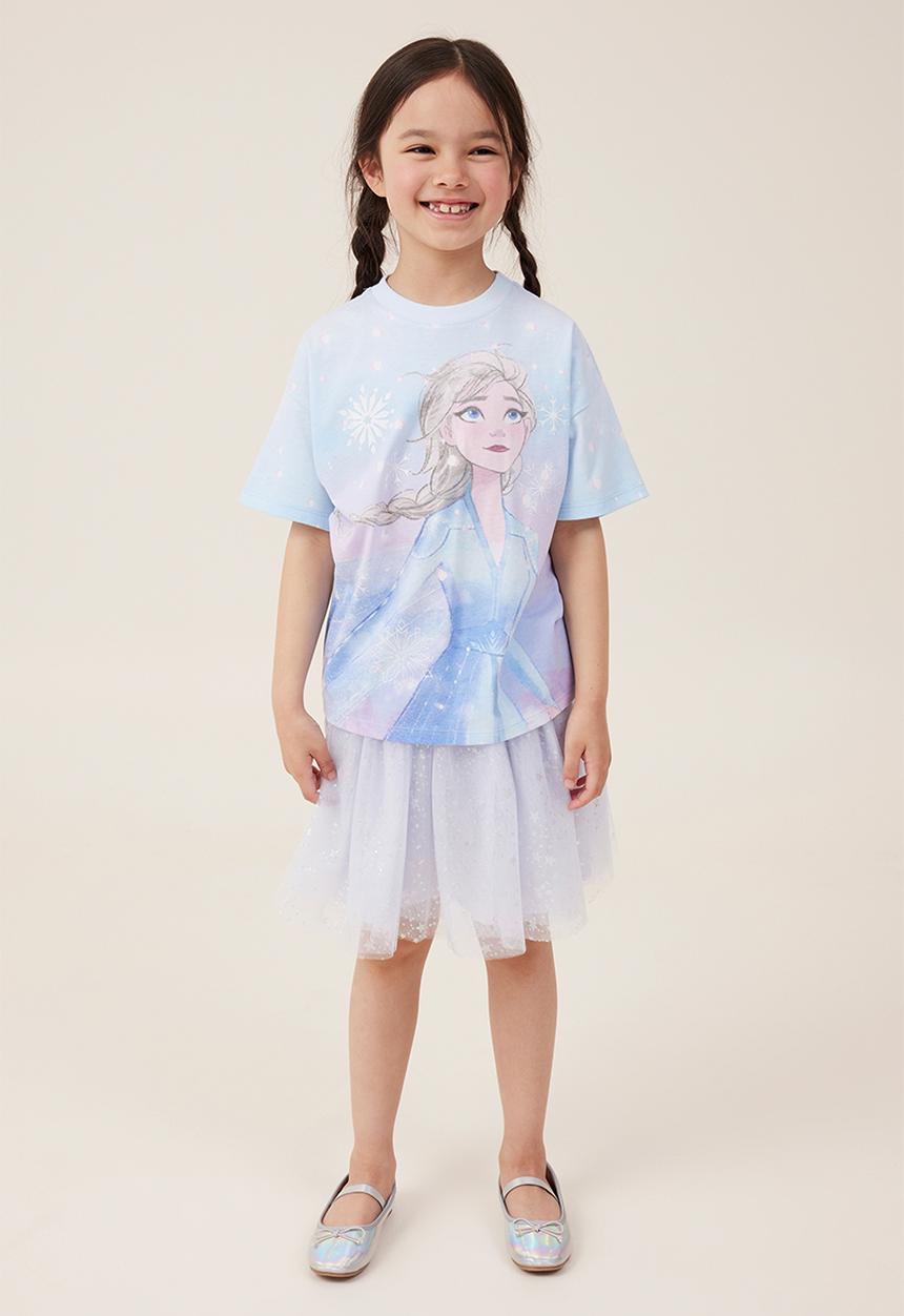 Cotton On - License drop shoulder short sleeve tee - lcn dis elsa/morning blue