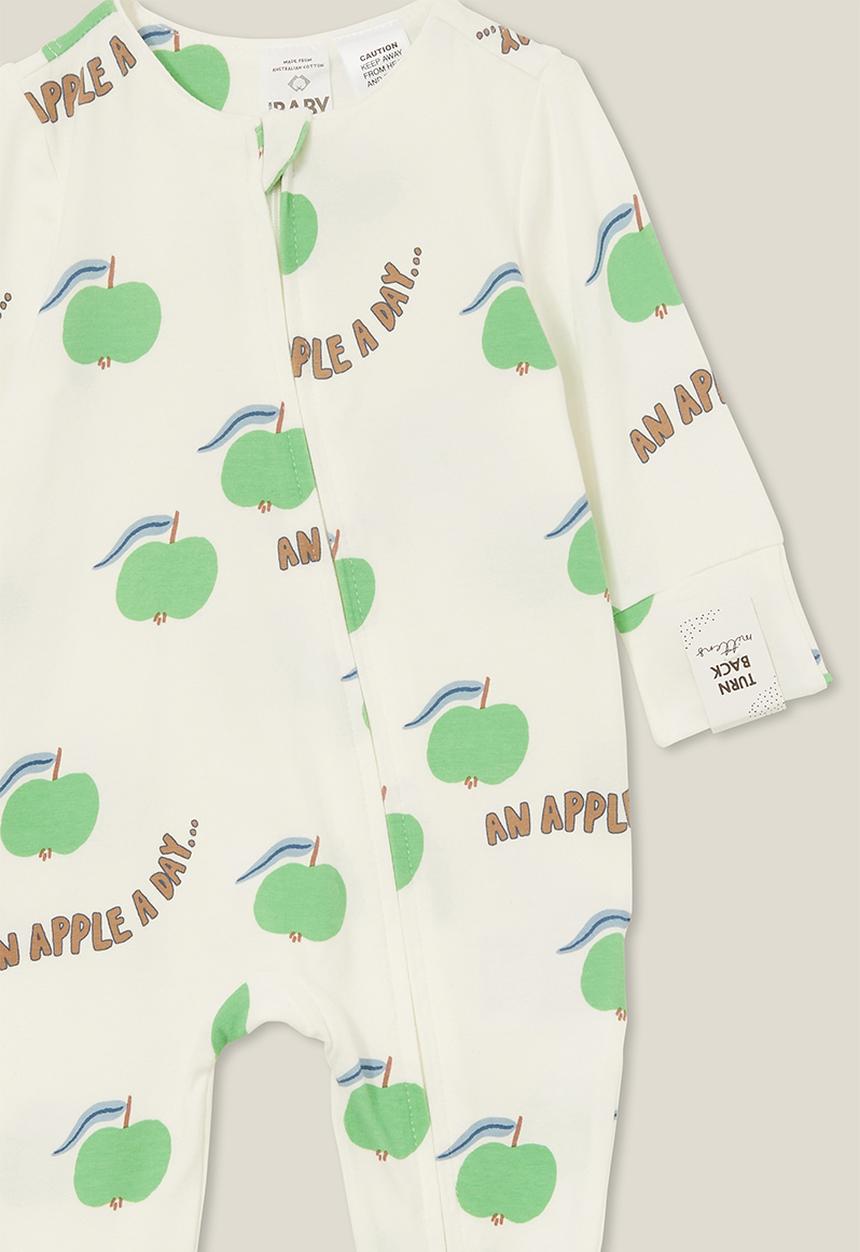 Cotton On - The long sleeve zip romper - vanilla/an apple a day