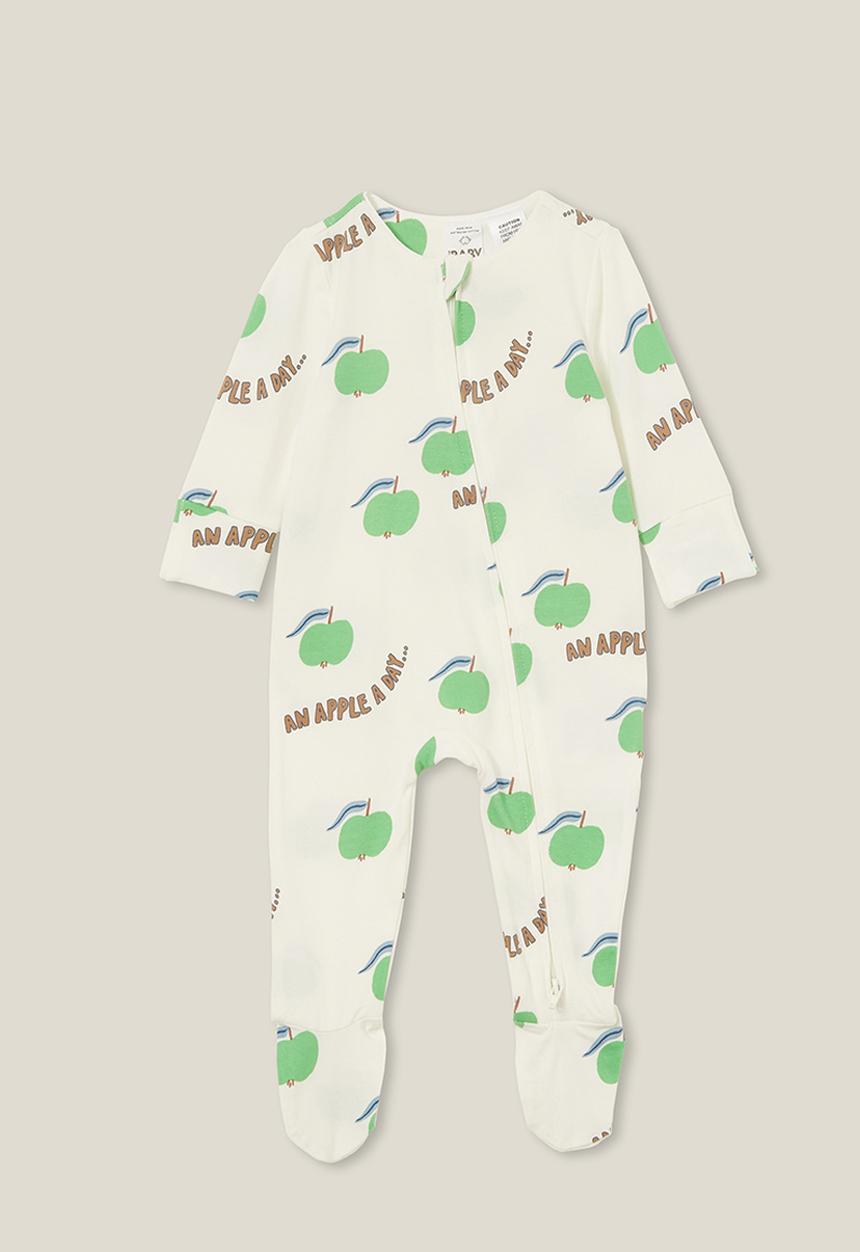 Cotton On - The long sleeve zip romper - vanilla/an apple a day
