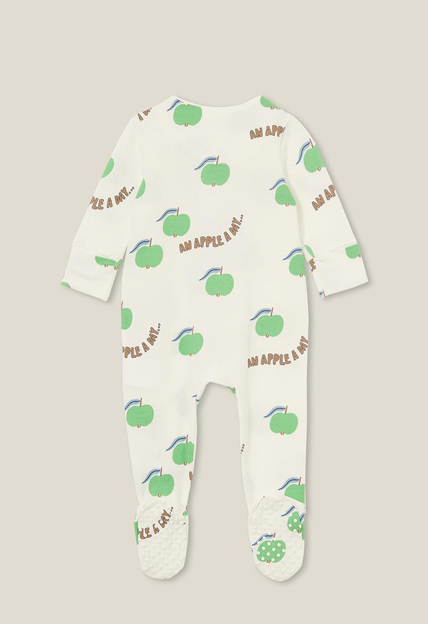 Cotton On - The long sleeve zip romper - vanilla/an apple a day