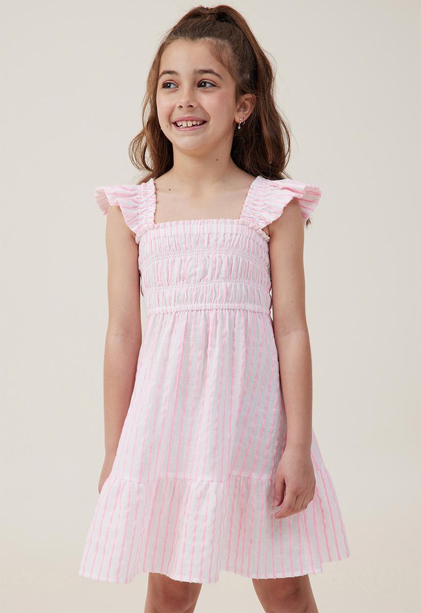 Cotton On - Jeanie flutter sleeve dress - bubblegum pop/stripe