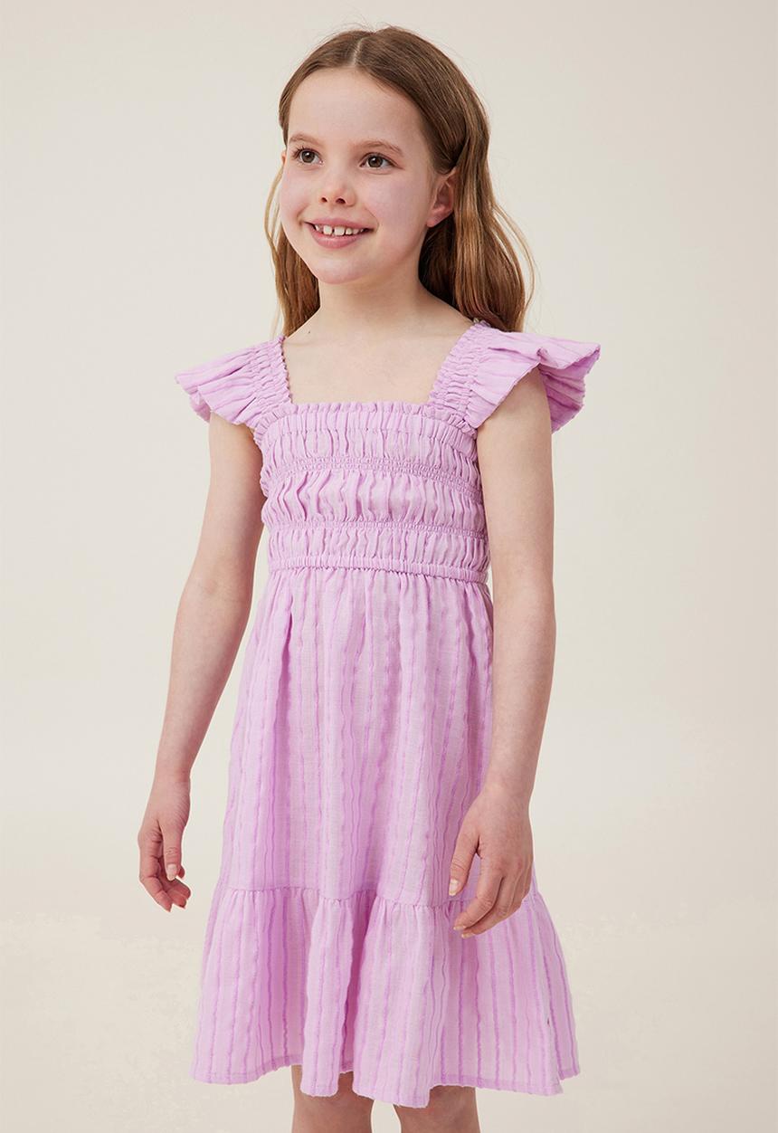 Cotton On - Jeanie flutter sleeve dress - pale violet/lavender dreams stripe