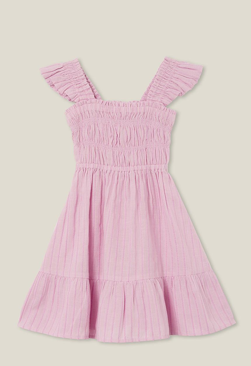 Cotton On - Jeanie flutter sleeve dress - pale violet/lavender dreams stripe
