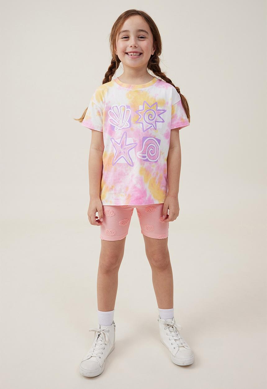 Cotton On - Hailey bike short - coral dreams/terry texture shells