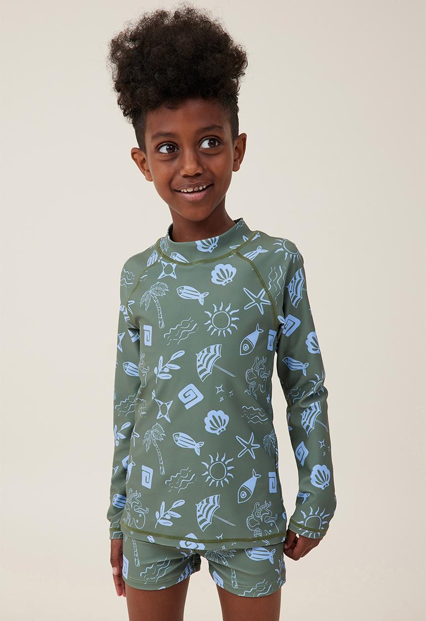 Cotton On - Flynn long sleeve raglan rash vest - swag green/dusk blue santorini