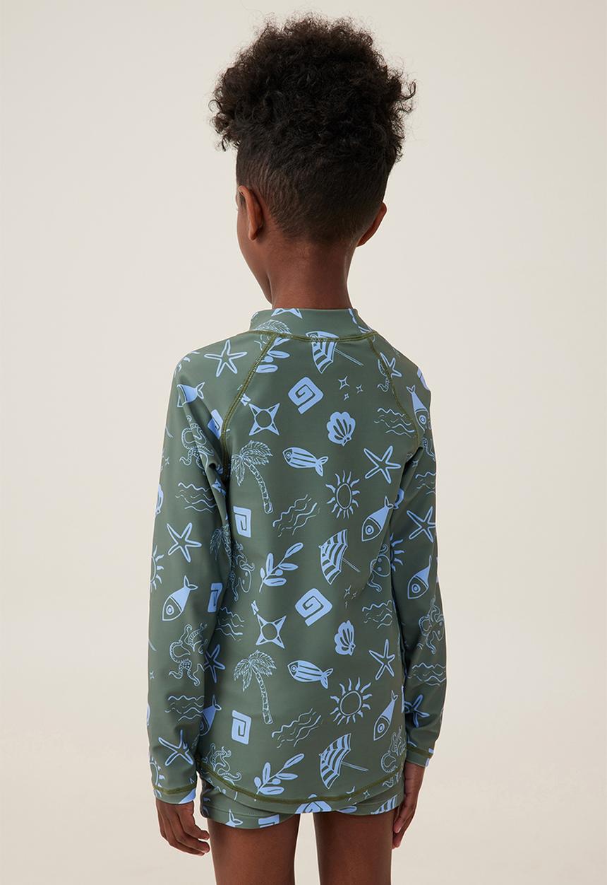 Cotton On - Flynn long sleeve raglan rash vest - swag green/dusk blue santorini