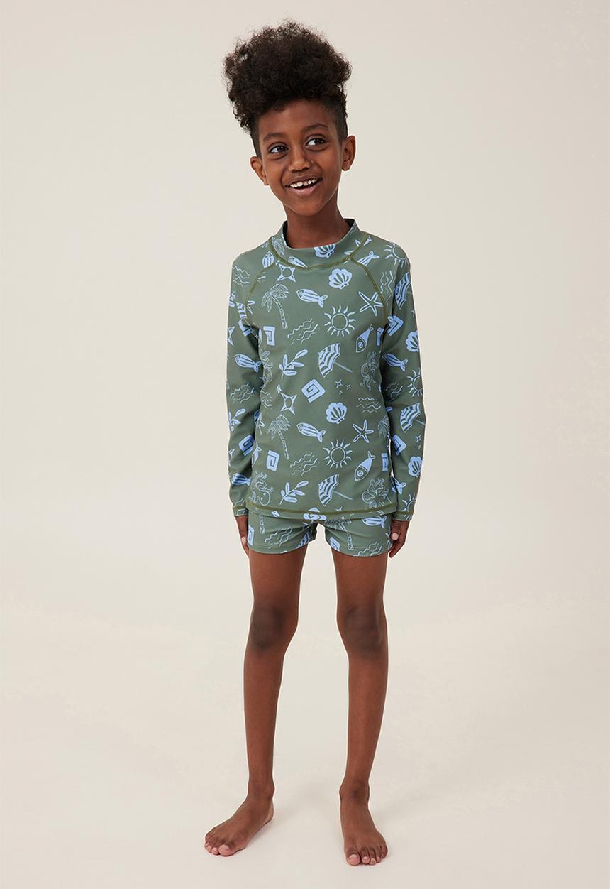 Cotton On - Flynn long sleeve raglan rash vest - swag green/dusk blue santorini