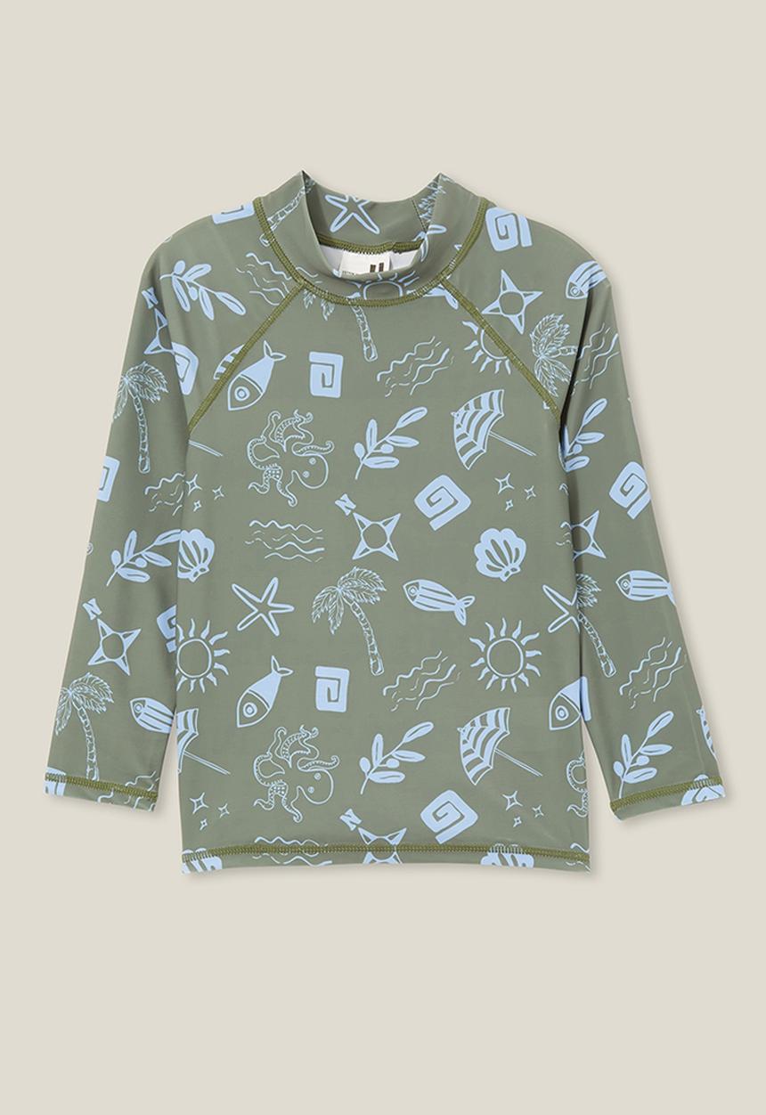 Cotton On - Flynn long sleeve raglan rash vest - swag green/dusk blue santorini