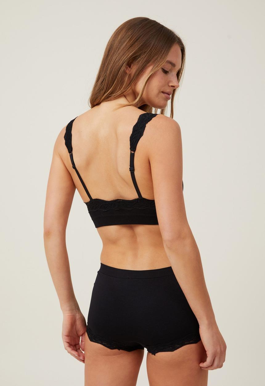 Cotton On - Seamless rib lace scoop padded bralette - black lace