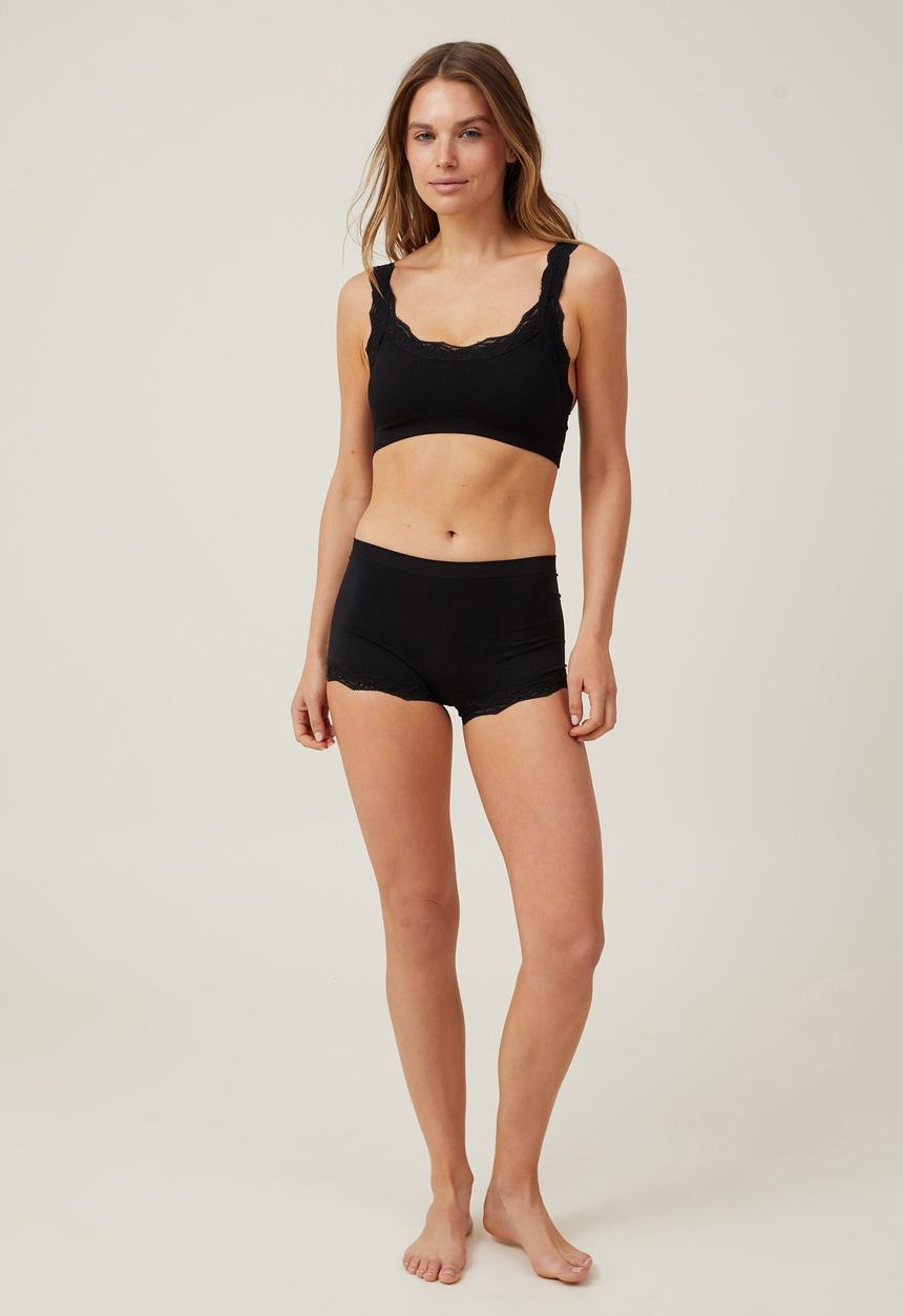 Cotton On - Seamless rib lace scoop padded bralette - black lace