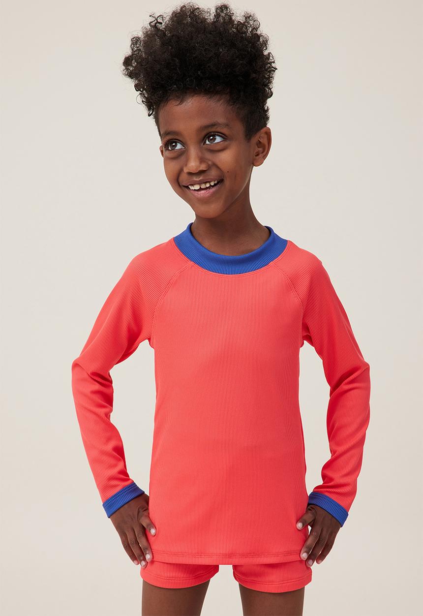 Cotton On - Flynn long sleeve raglan rash vest - anthurium/rib