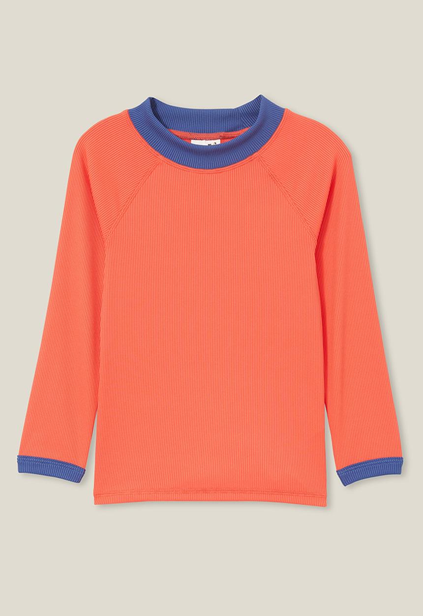 Cotton On - Flynn long sleeve raglan rash vest - anthurium/rib