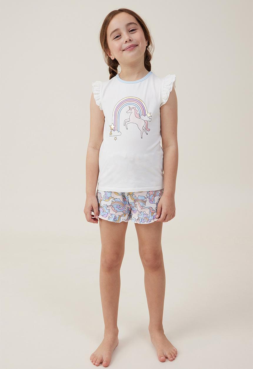 Cotton On - Stacey short sleeve flutter pyjama set - vanilla/dreamin  unicorns