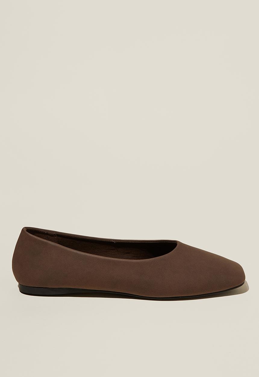 Cotton On - Classic square toe ballerina - choc nubuck
