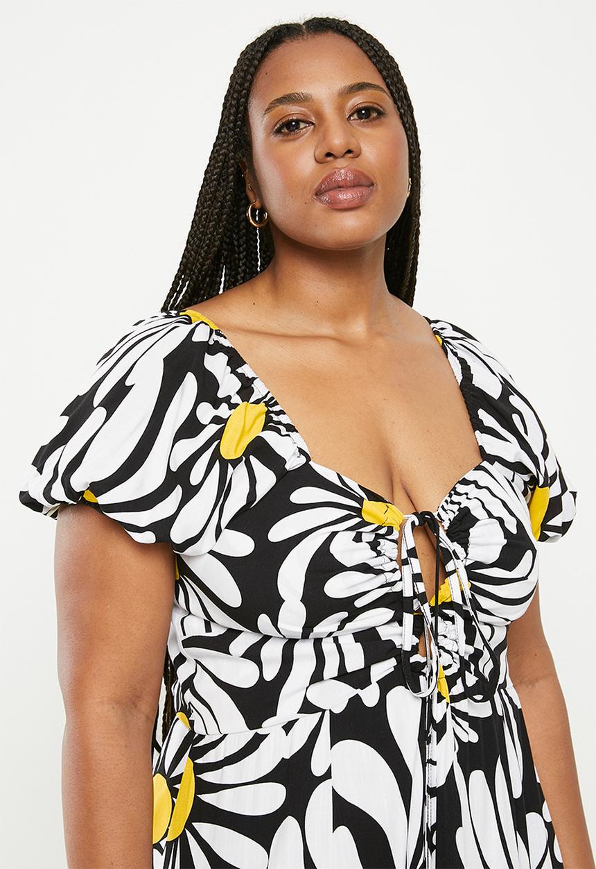 Me&B - Plus the puff sleeve eva dress - floppy daisy