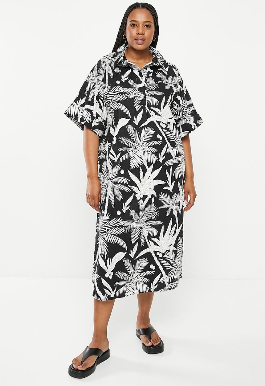 Me&B - Plus cotton tunic shirt dress - white lotus