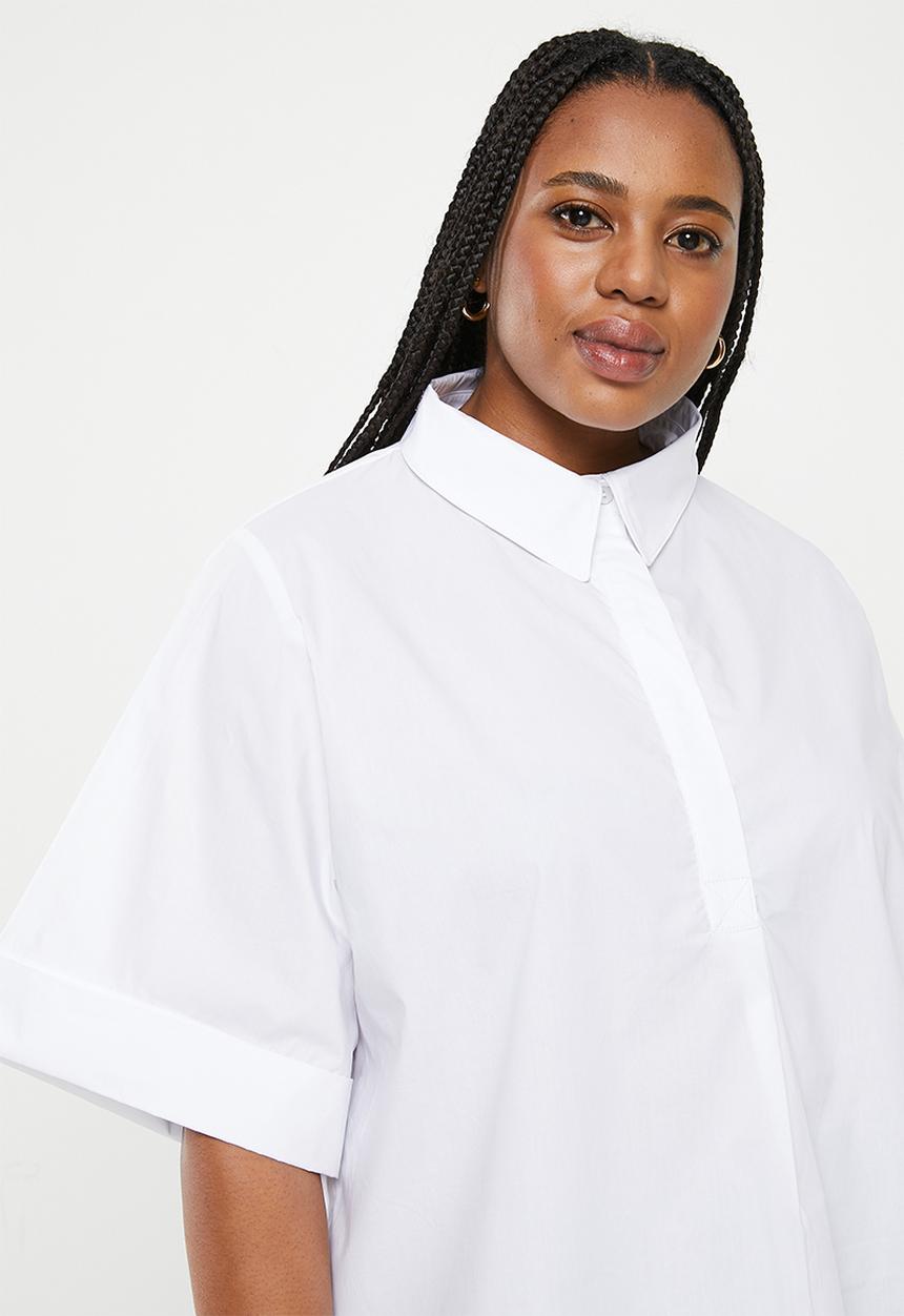 Me&B - Plus cotton boxy shirt with kimono sleeve - white