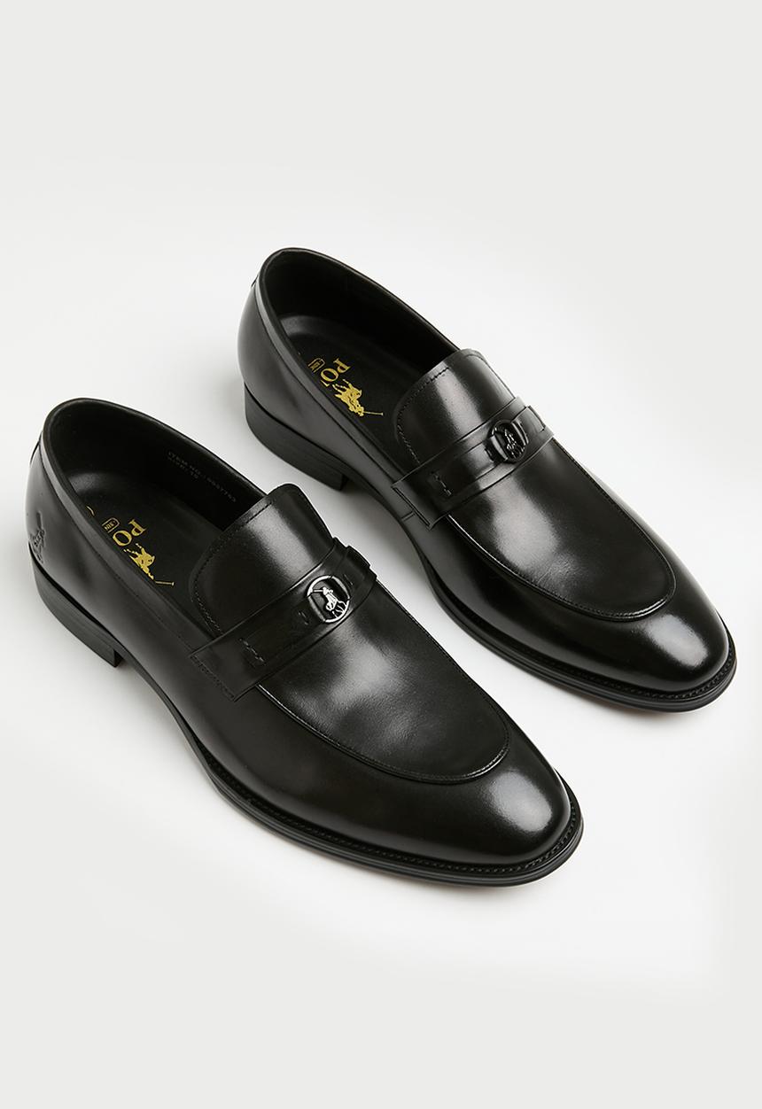 POLO - Circle pony trim penny loafer - black