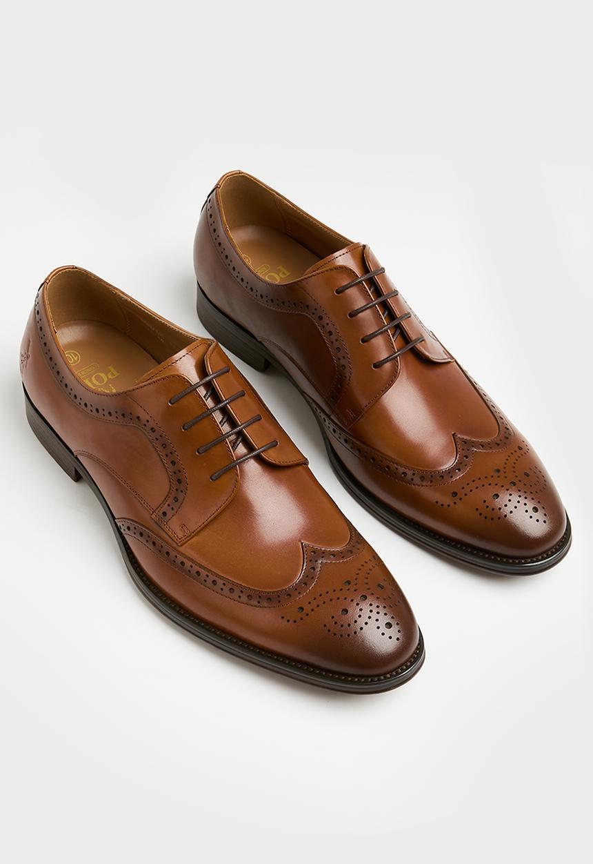 POLO - Wing cap gibson lace up - tan