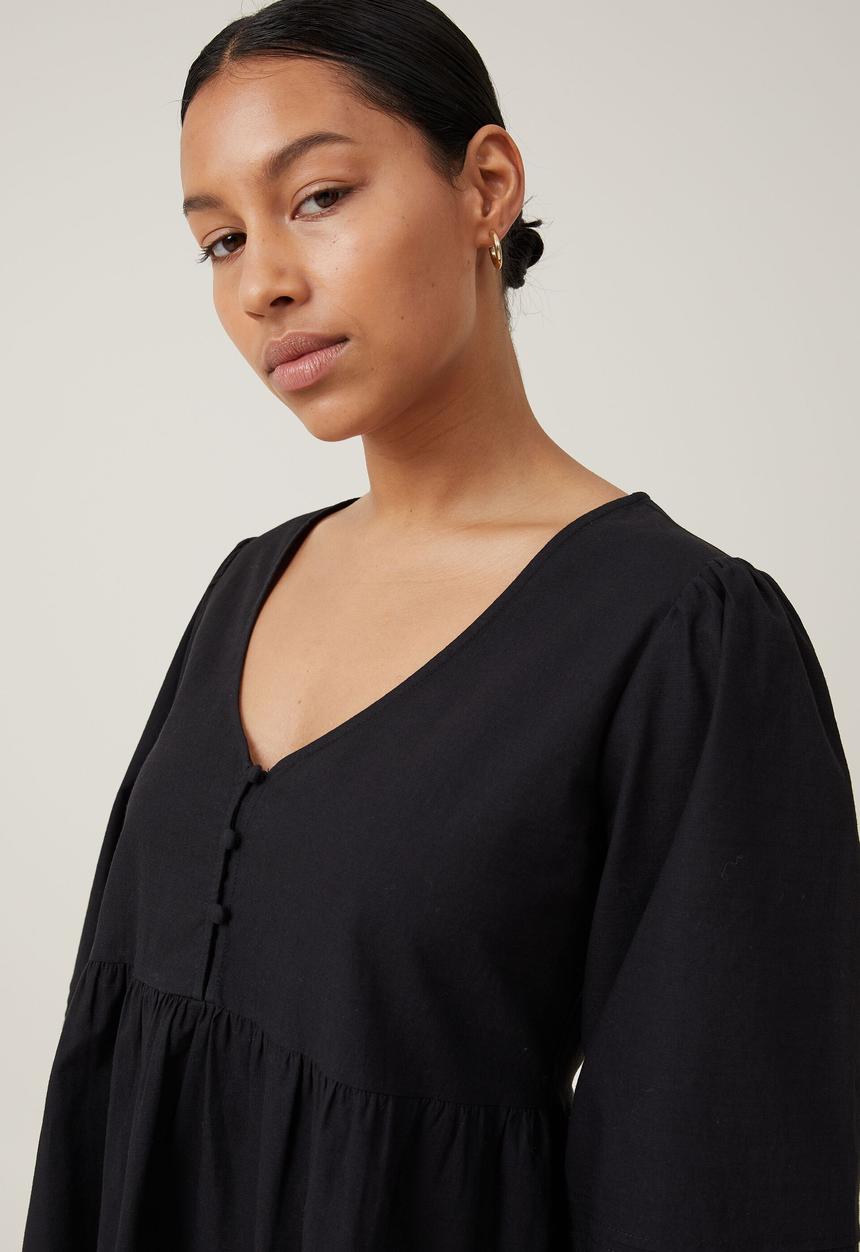Cotton On - Remmie long sleeve mini dress - black