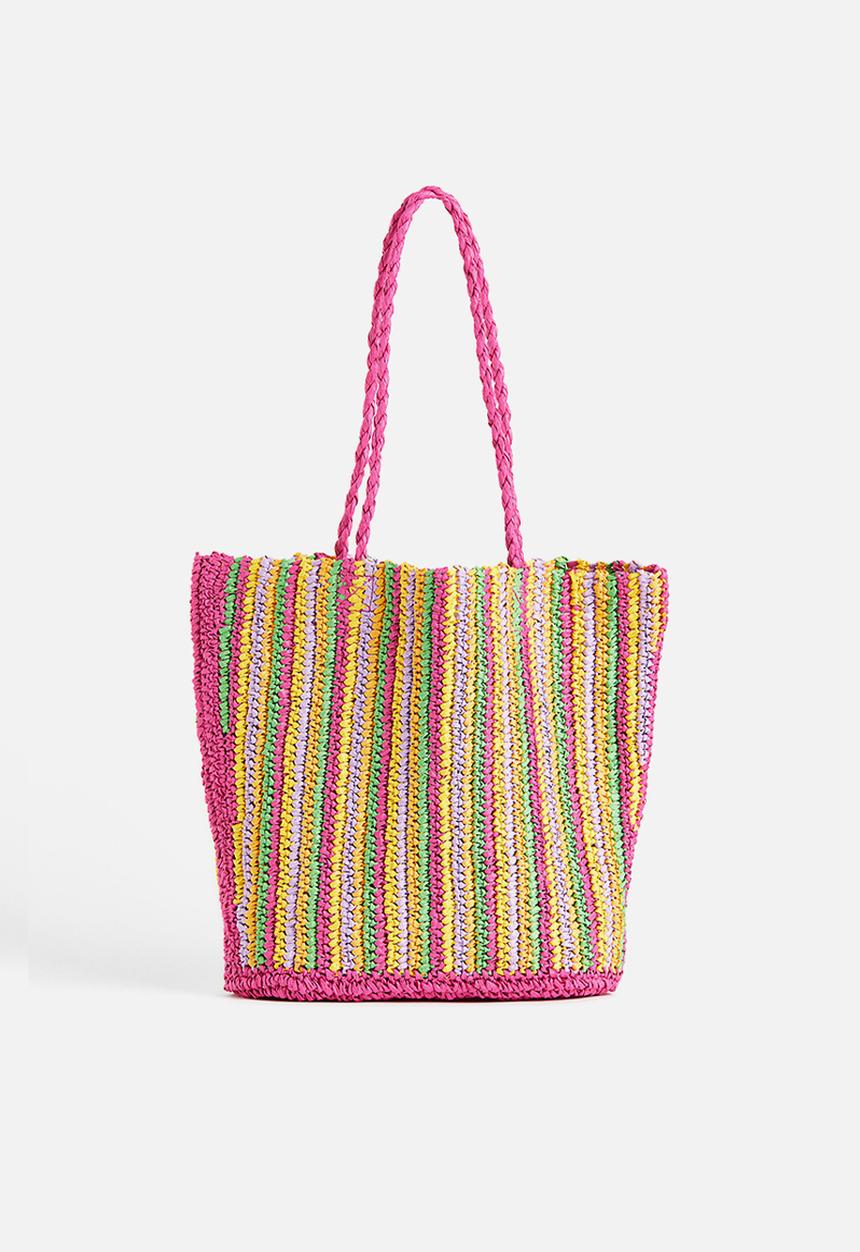 H&M - Straw shopper - cerise striped