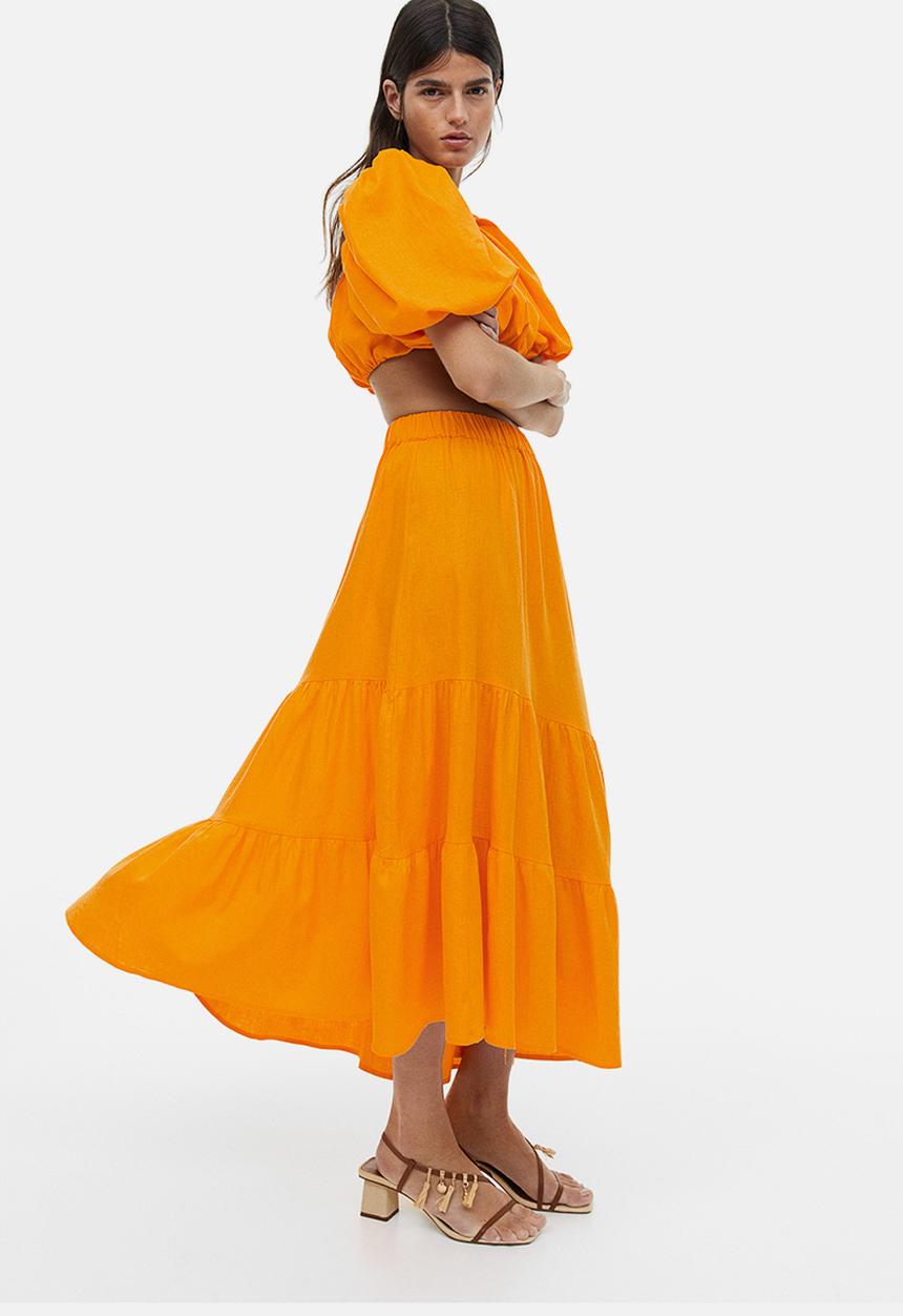 H&M - Asymmetric linen-blend skirt - orange