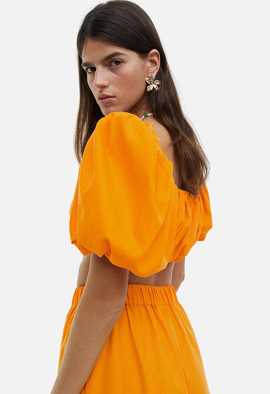 H&M - Asymmetric linen-blend skirt - orange