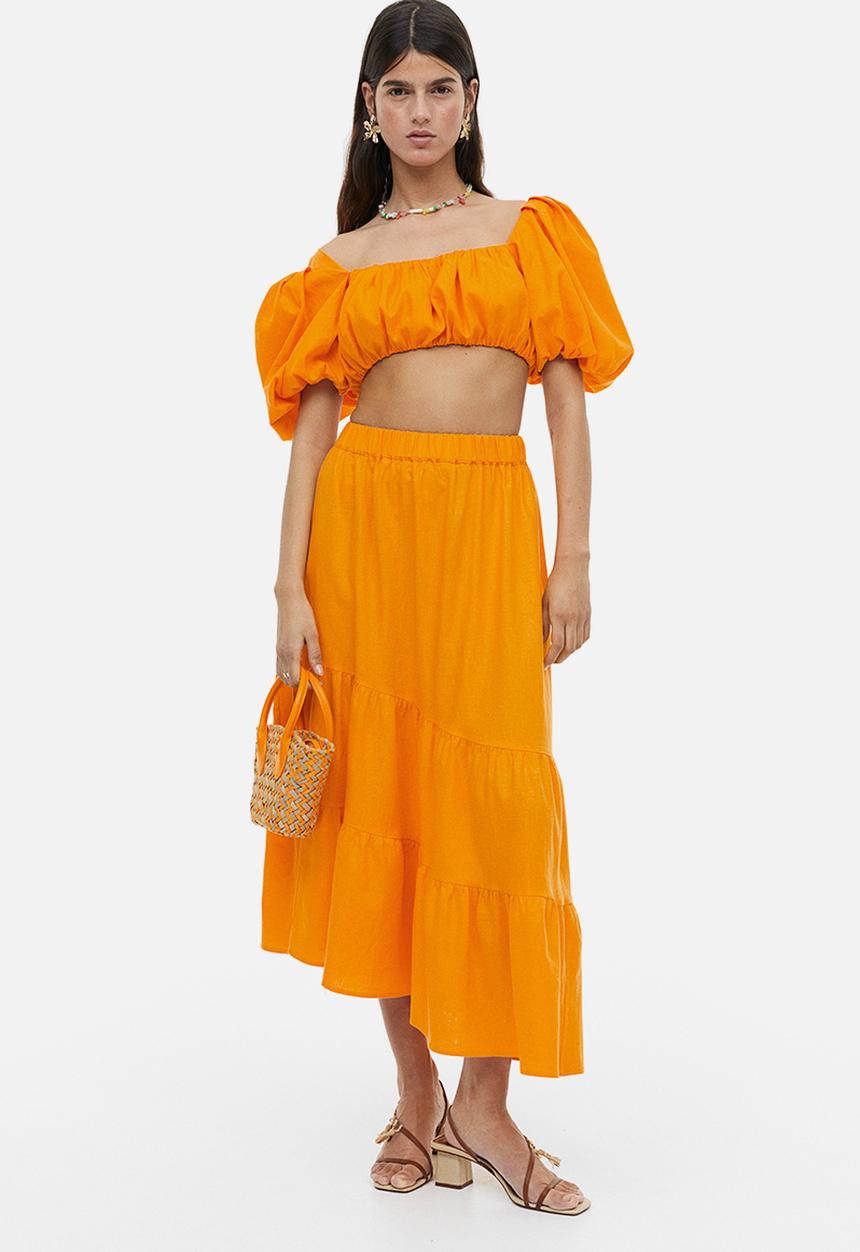 H&M - Asymmetric linen-blend skirt - orange