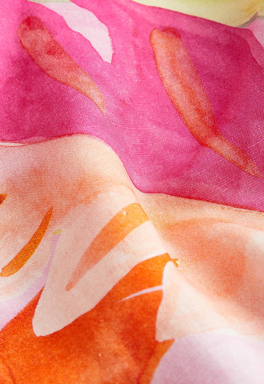 H&M - Linen-blend shirt - pink leaf-patterned
