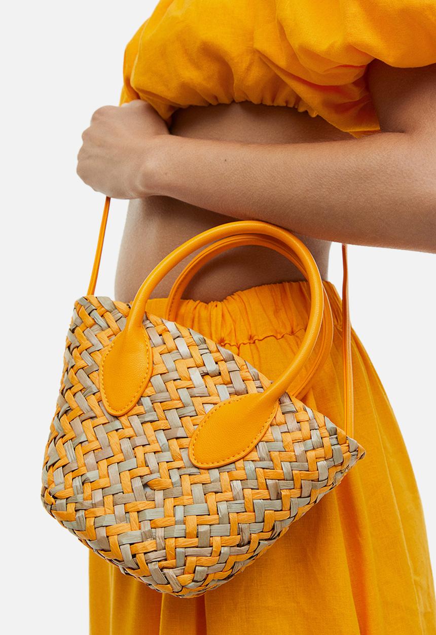 H&M - Mini straw shopper - orange & beige
