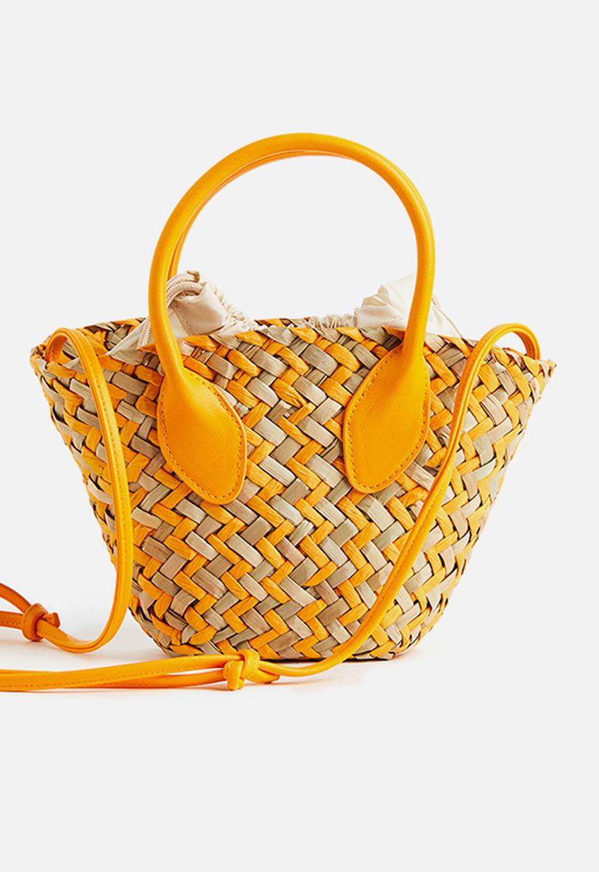 H&M - Mini straw shopper - orange & beige