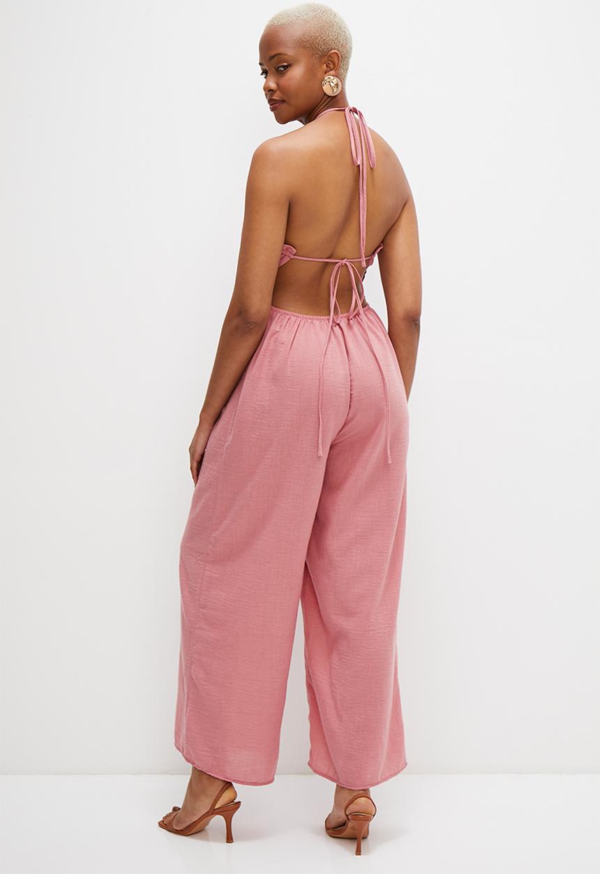 MILLA - Boho ruched jumpsuit - dusty rose