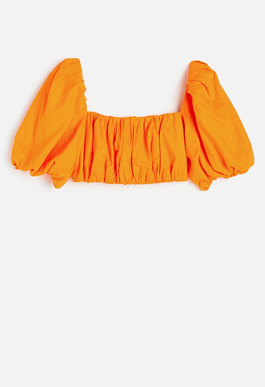 H&M - Linen-blend crop top - orange