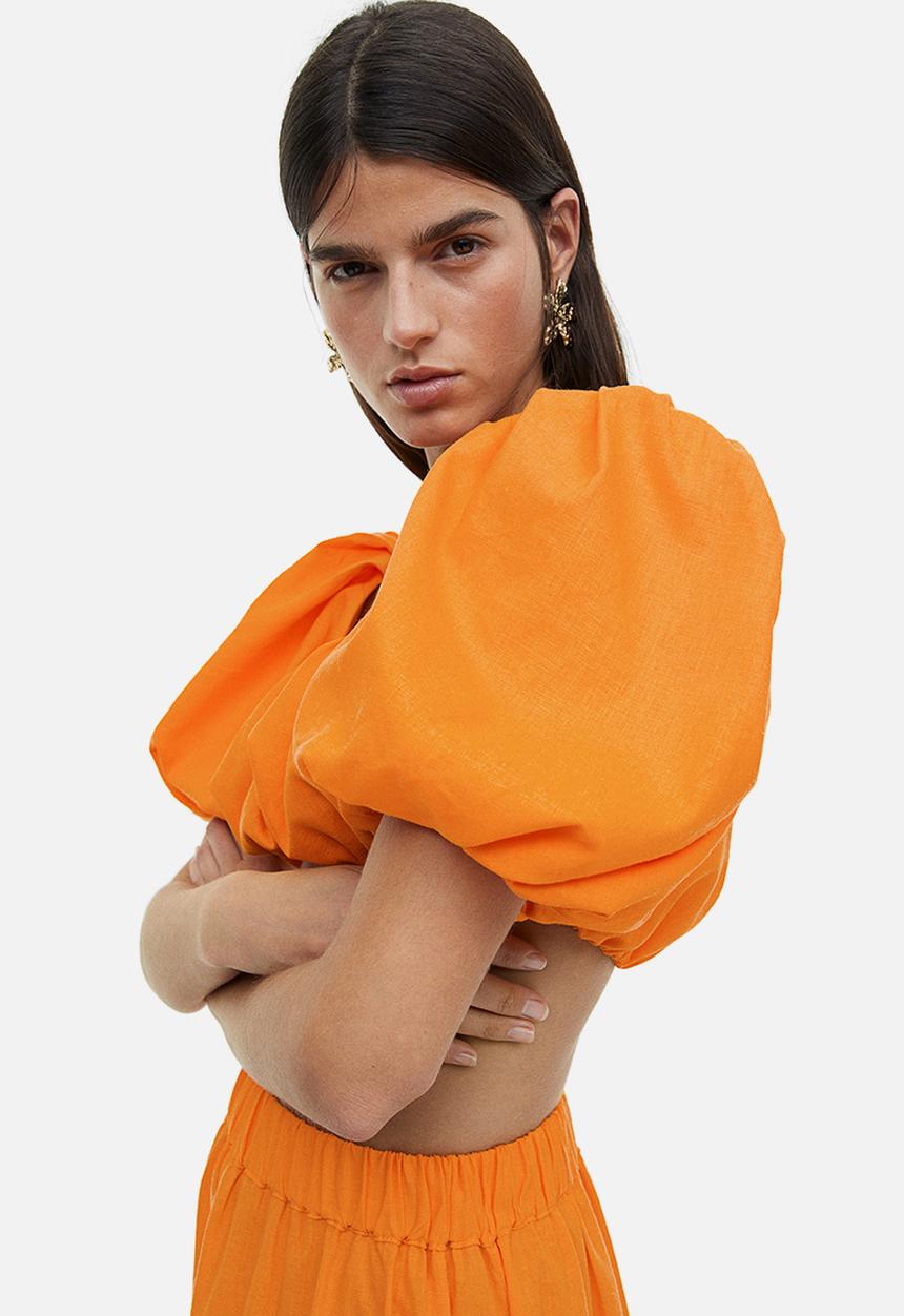 H&M - Linen-blend crop top - orange