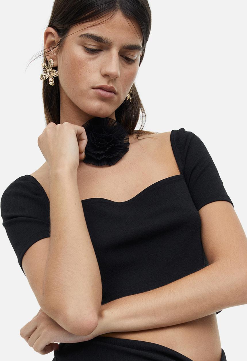 H&M - Square-neck cropped top - black