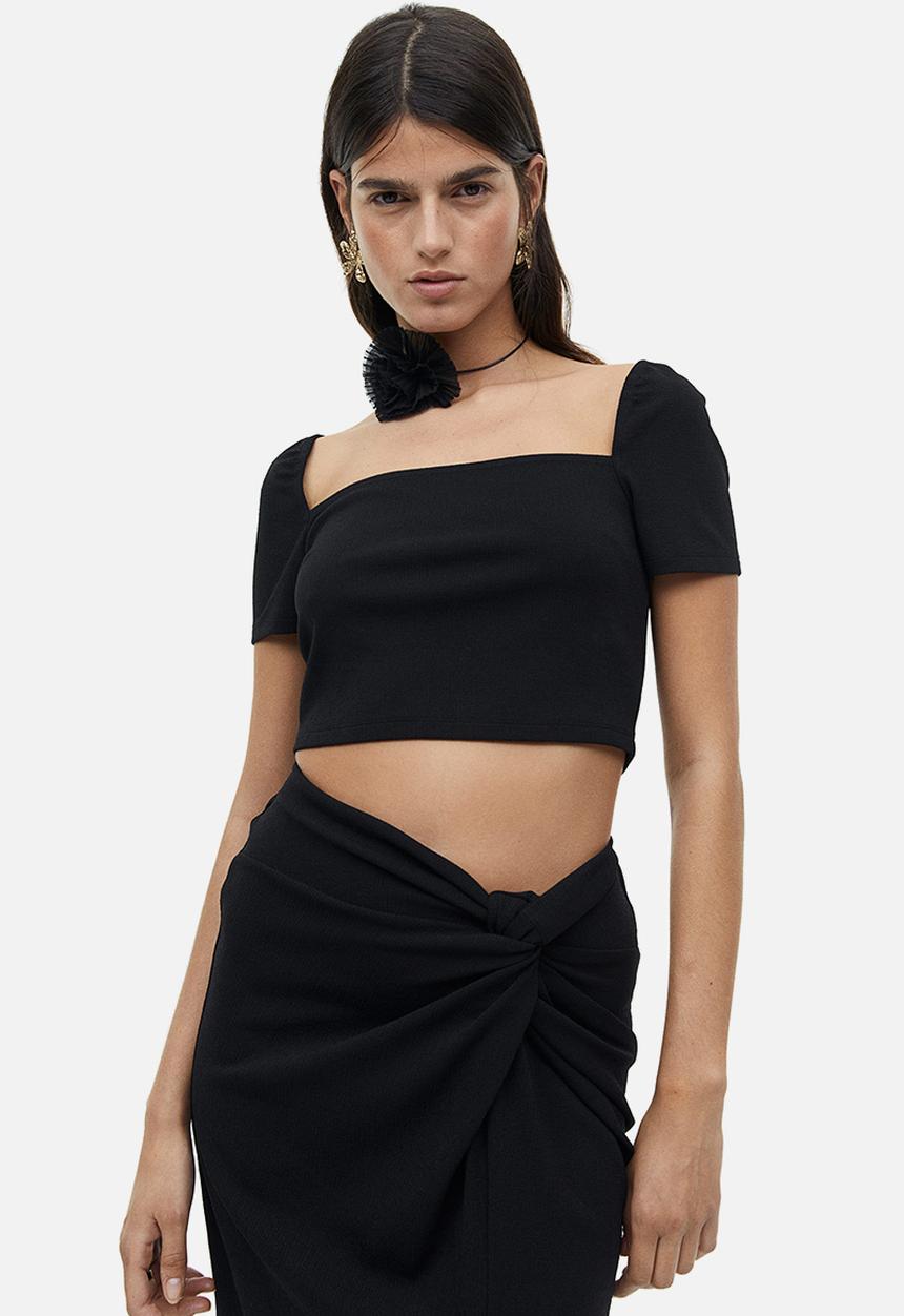 H&M - Square-neck cropped top - black