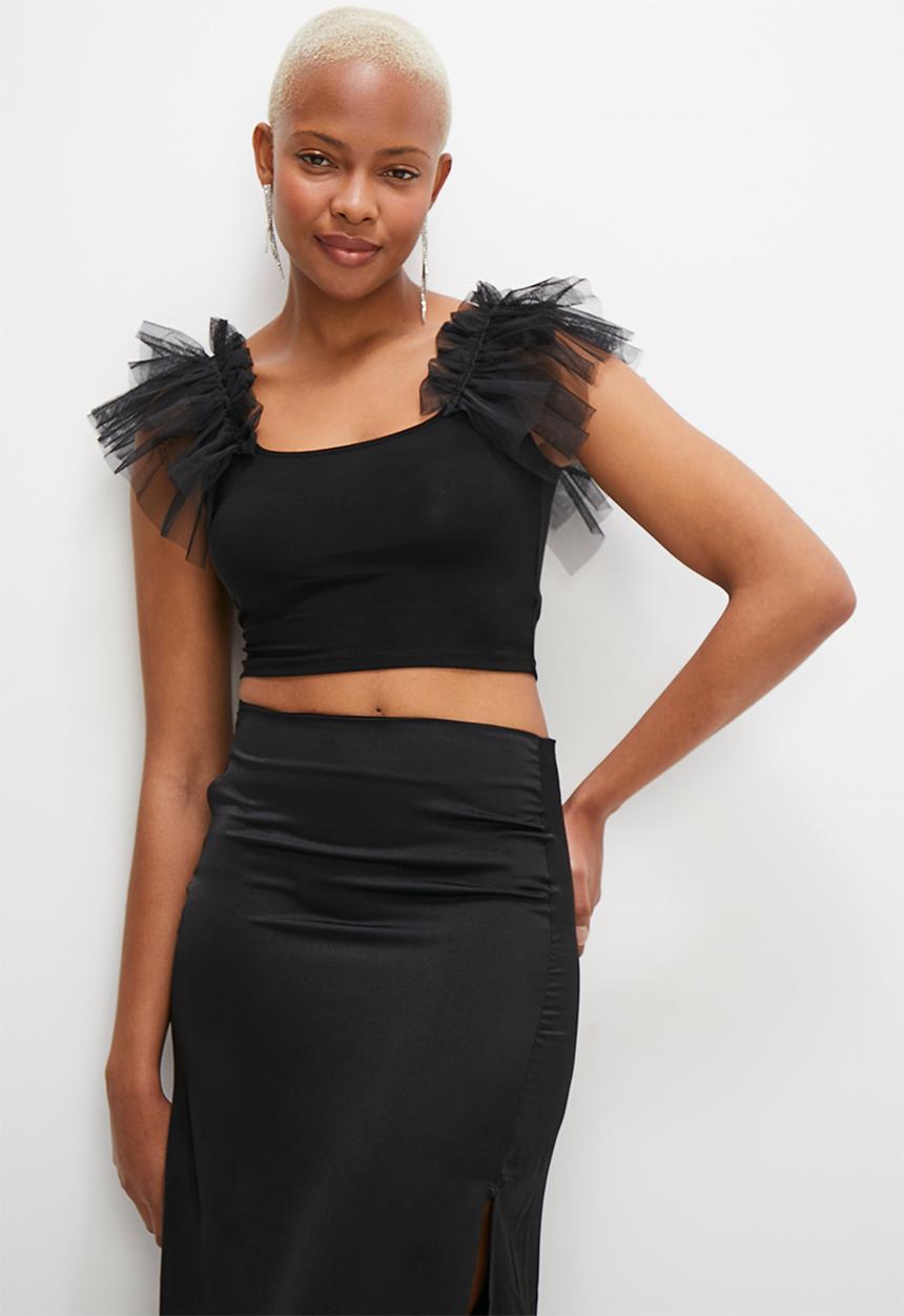 MILLA - Women's ruffle sleeve top - black 