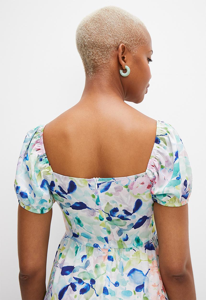 MILLA - Corset detail midi dress - blues watercolour bloom
