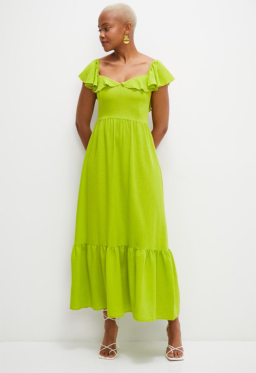 MILLA - Tiered dress with ruffle detail - lime