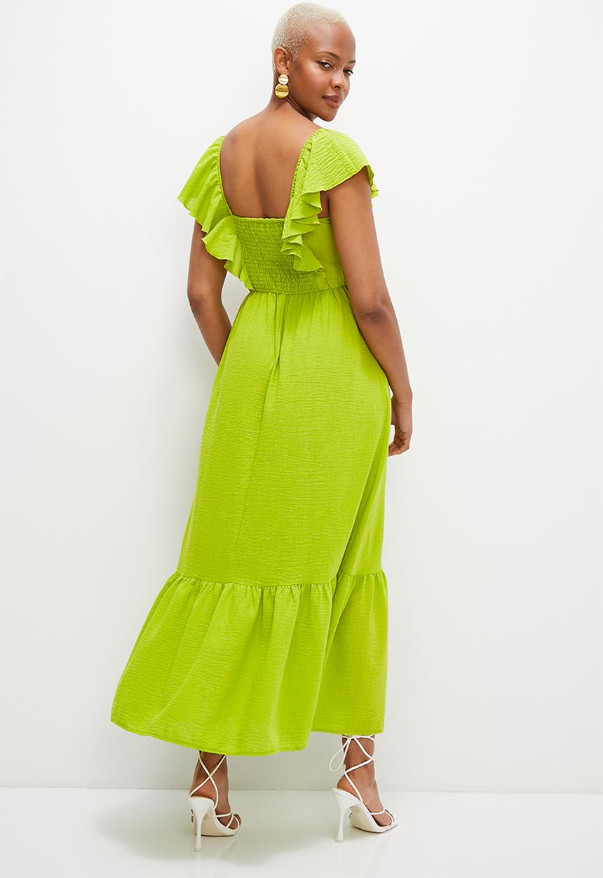 MILLA - Tiered dress with ruffle detail - lime