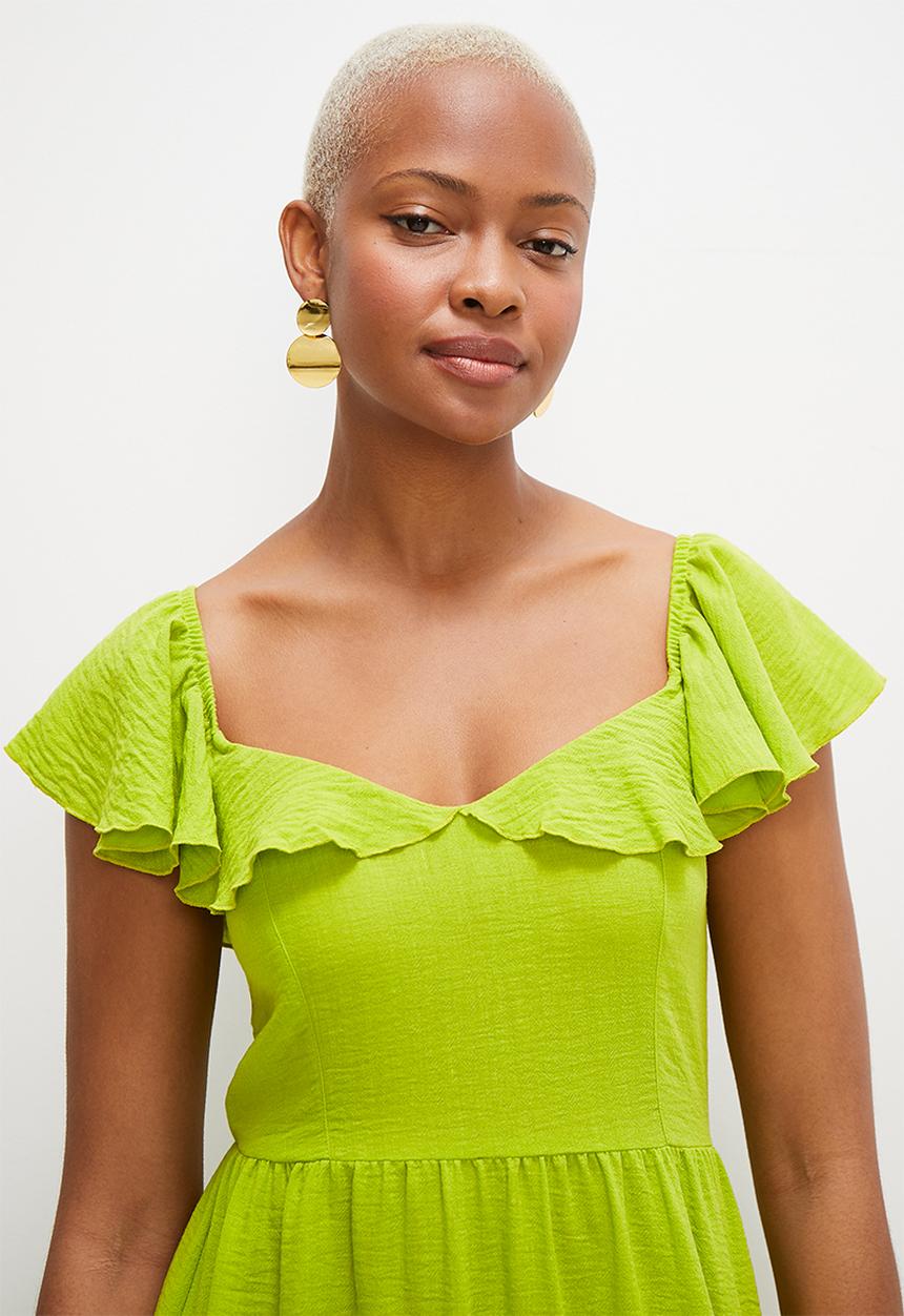 MILLA - Tiered dress with ruffle detail - lime