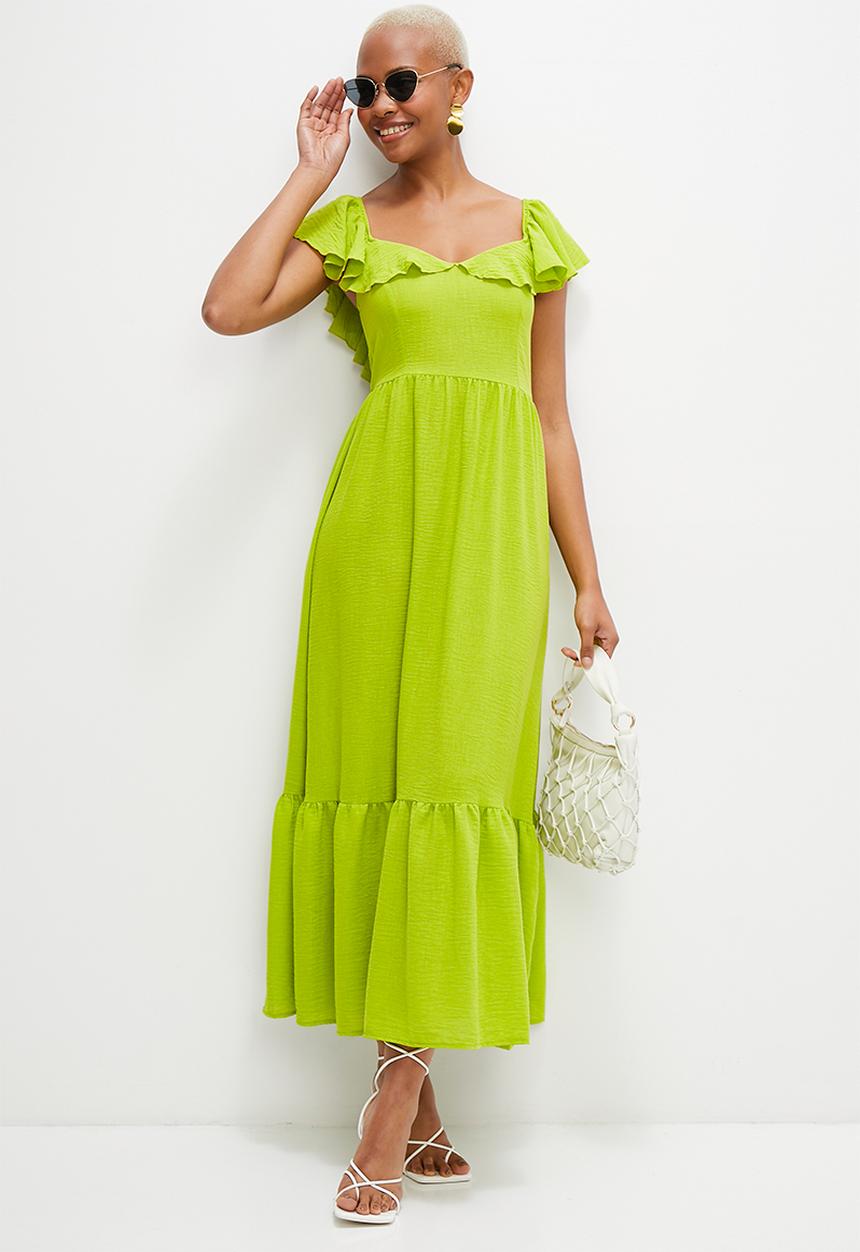 MILLA - Tiered dress with ruffle detail - lime