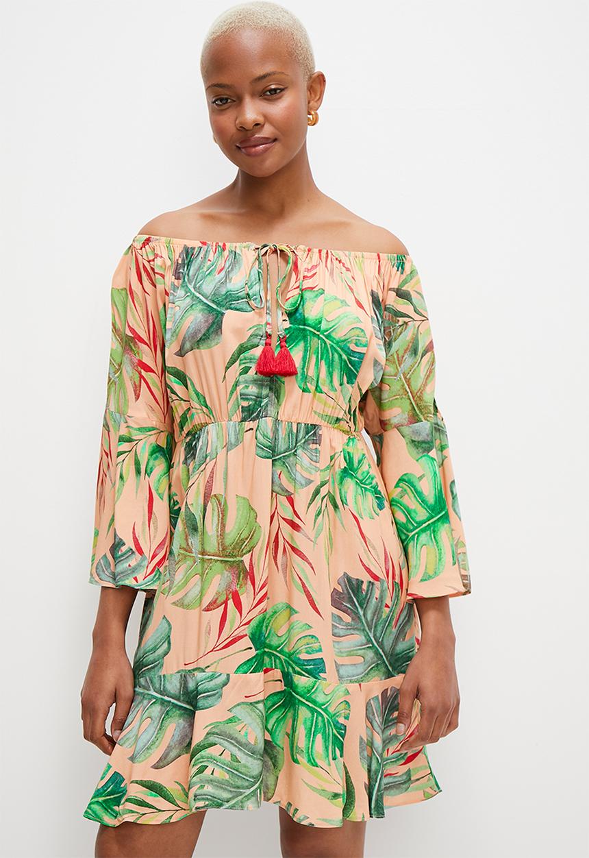 MILLA - Bardot fit and flare mini with tassle trim - floral