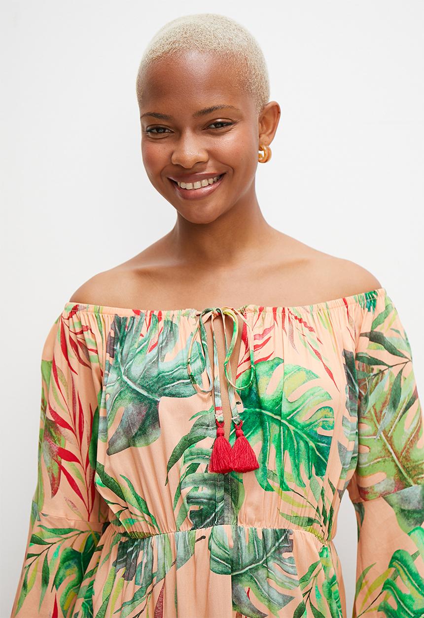 MILLA - Bardot fit and flare mini with tassle trim - floral