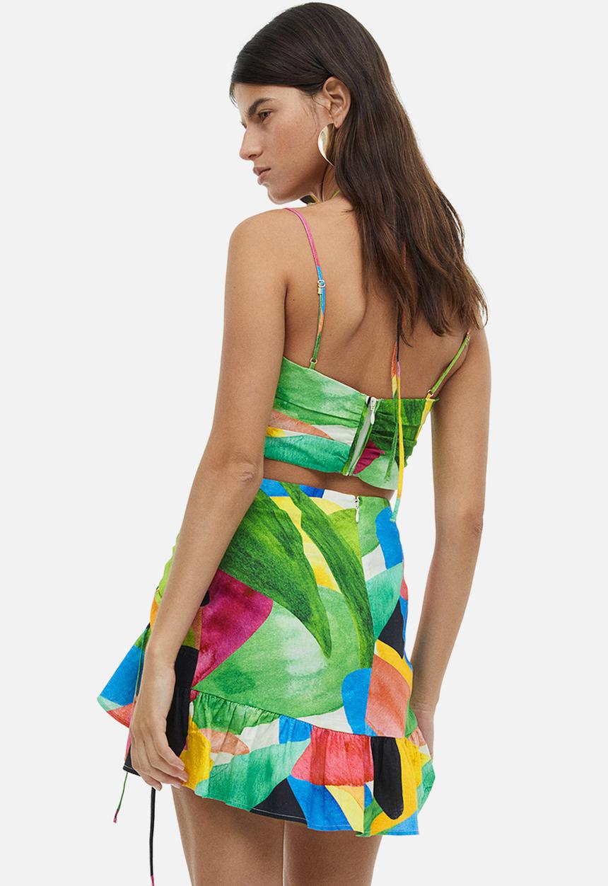 H&M - Linen-blend cropped top - green patterned