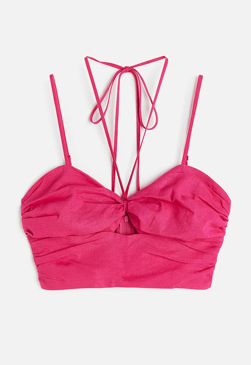 H&M - Linen-blend cropped top - cerise