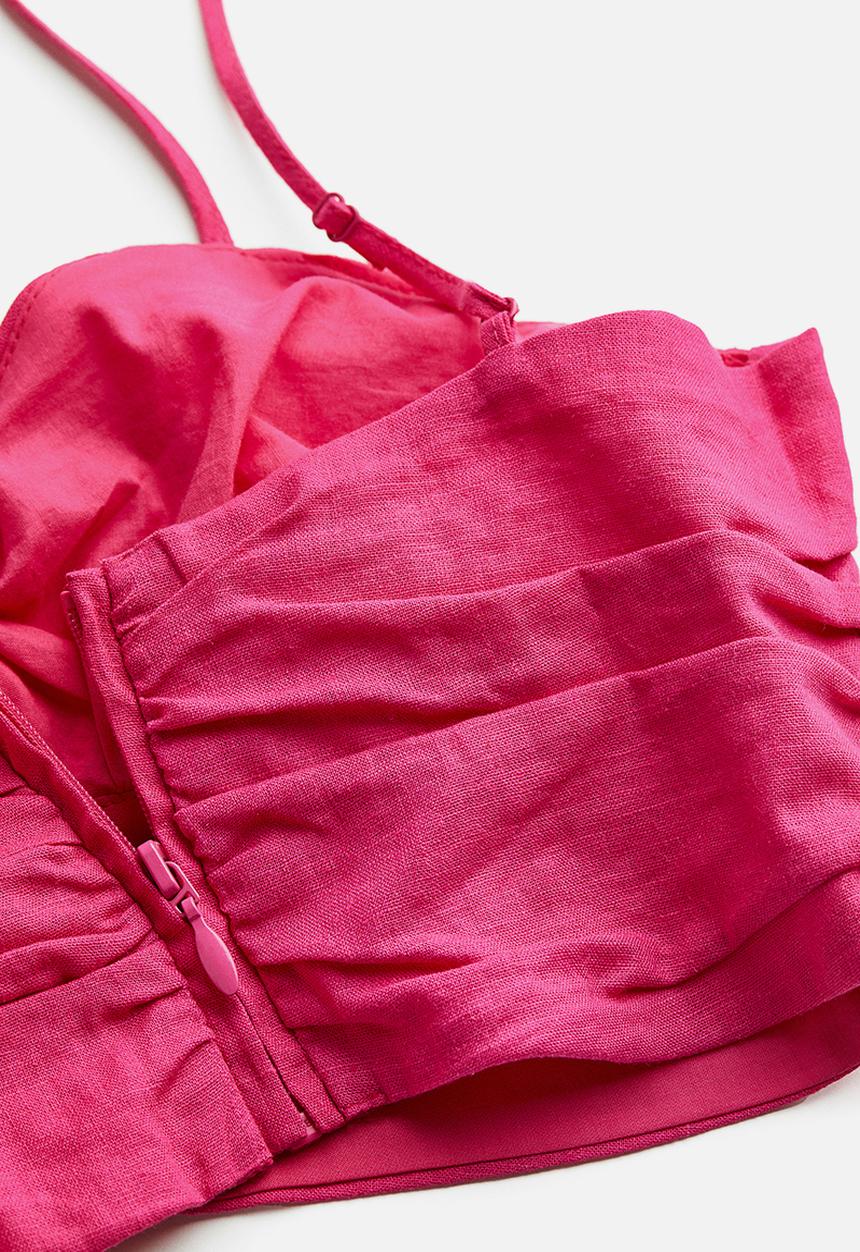 H&M - Linen-blend cropped top - cerise