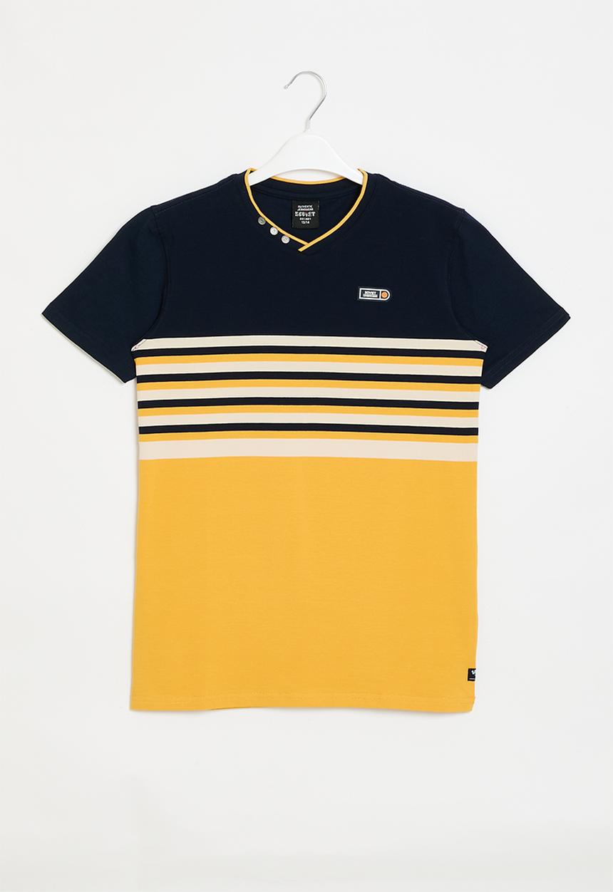 SOVIET - Boys v-neck y/dye stripe - navy