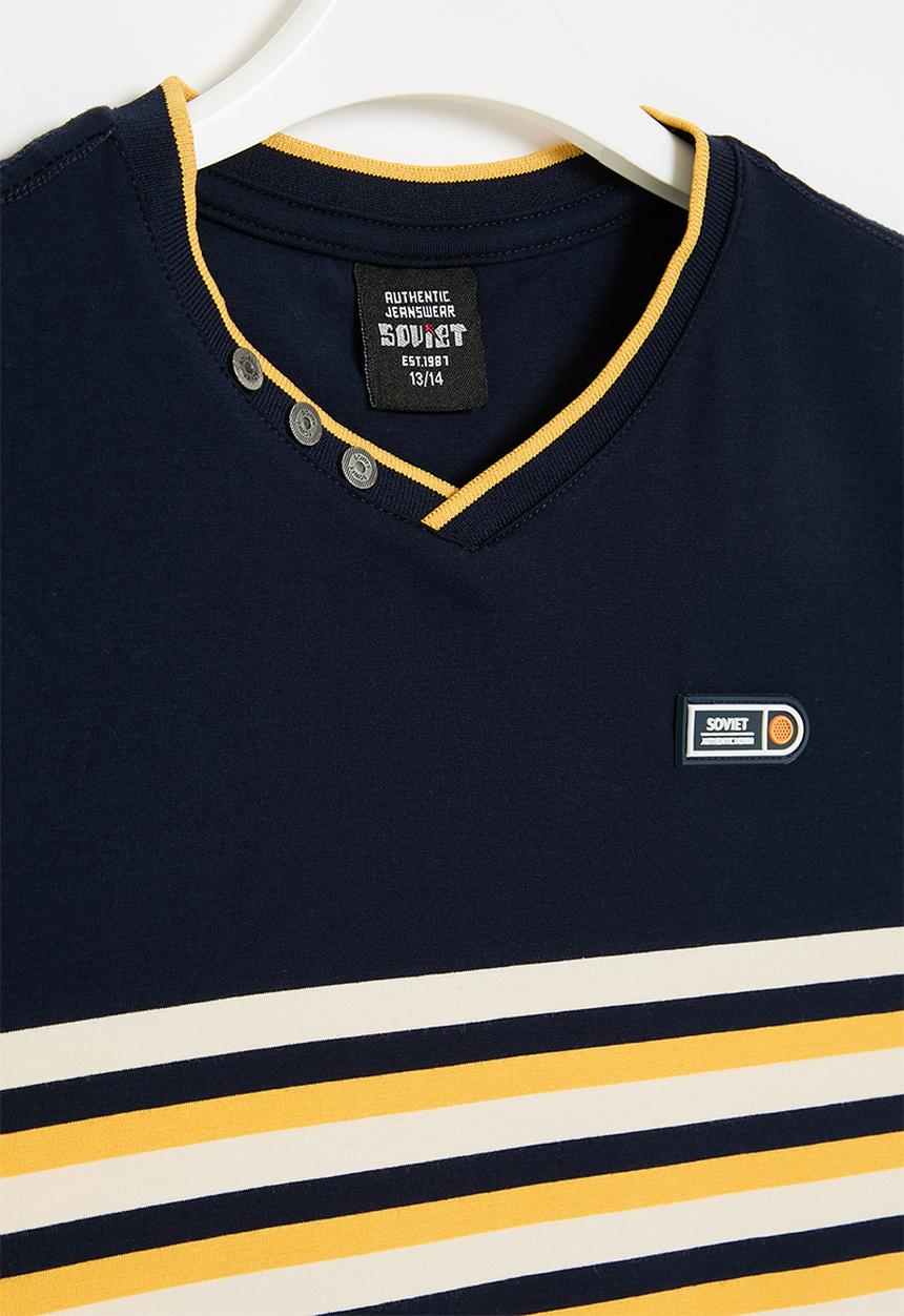 SOVIET - Boys v-neck y/dye stripe - navy
